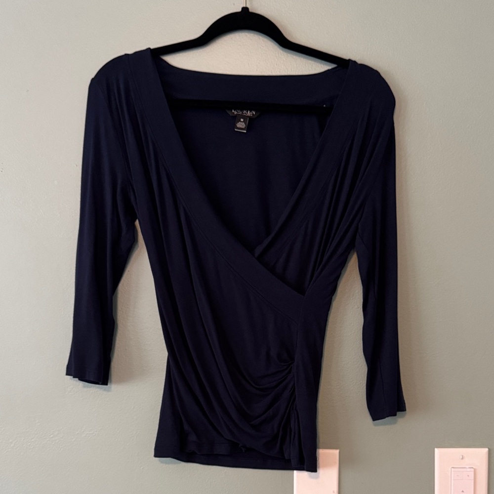 Lauren Ralph Lauren Navy Wrap-Style Ruched Blouse